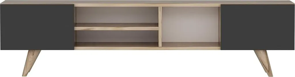 Banc TV en Bois et Métal Noir Assens 160 cm pour Salon Moderne et Chic