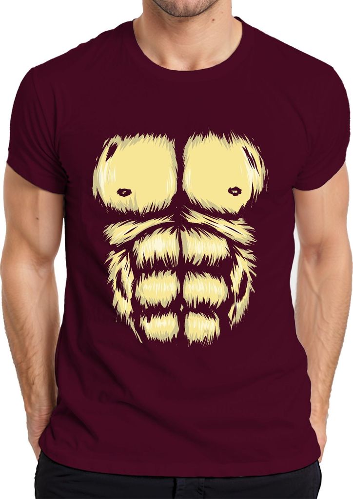 Gorilla Fell Sixpack Brust Muskel Halloween Karneval Kostüm Herren T-Shirt, Burgundy, 3XL