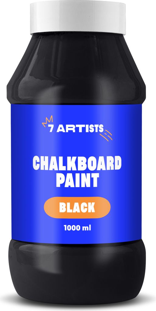 7 Artists Tafelfarbe Schwarz 1000 ml Tafellack Ungiftig auf Wasserbasis | Schwarze Farbe für Holz Metall Glas | Tafelfarbe Outdoor & Wand Farbe Innen