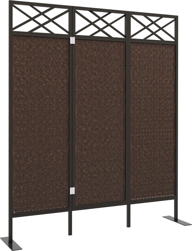 Raumteiler Paravant, Vintage-Design, 3-teilig, 148 cm x 33cm x 181 cm, Braun + Schwarz