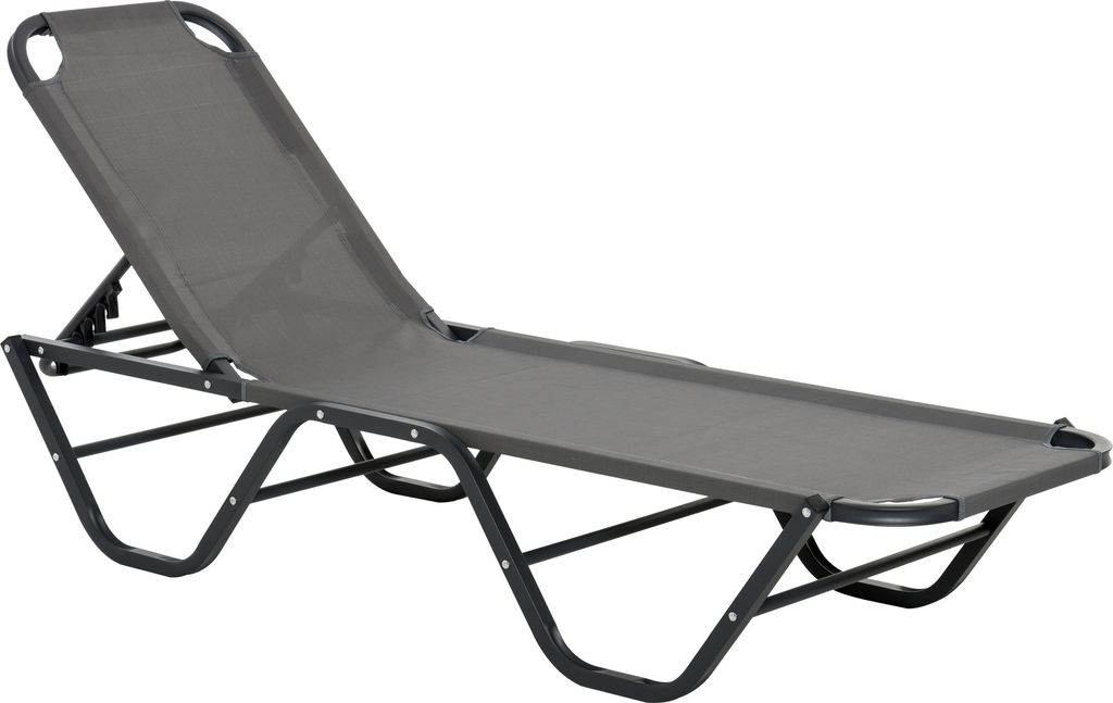 Sonnenliege Strandliege 5-stufige Alu Gartenliege Relaxliege Texteline Grau Schwarz 163x58,5x91cm für Garten & Terrasse