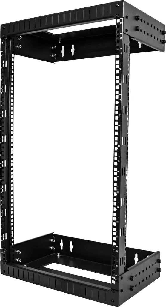 StarTech.com 2-Post 18U Heavy-Duty Wall Mount Network Rack - Rack per server con telaio aperto da 19" e profondità regolabile - Rack dati a parete per IT/AV/Patch Panels/Computers - Dadi e viti della gabbia inclusi - Scaffale a muro - 18U - 90 kg - 15,2 k