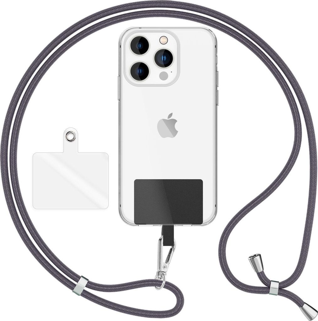 HoldMe Air Edition - Universal Lanyard mit 2 Pads & Karabinerhaken (silber) - 160cm Handyband zum Umhängen - Dunkelgrau