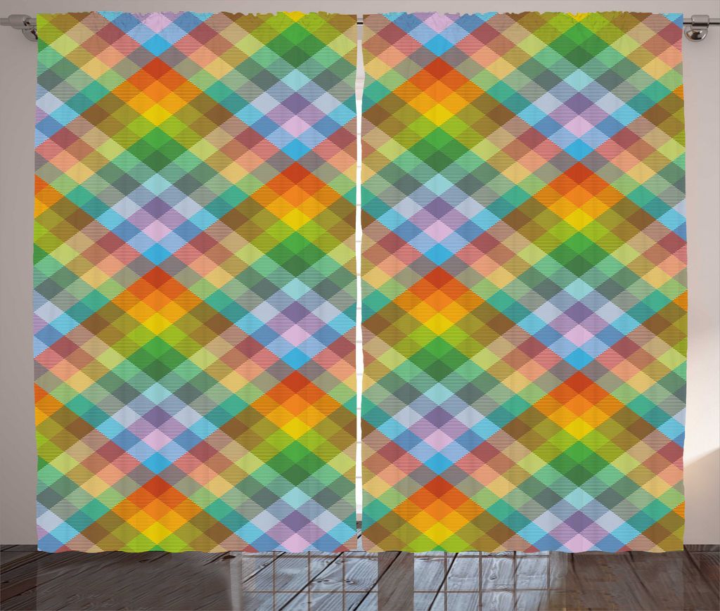 ABAKUHAUS Plaid Rustikaler Gardine, Bunter Sommer-Madras-Art, Wohnzimmer Universalband Gardinen mit Schlaufen und Haken, 280 x 225 cm, Mehrfarbig