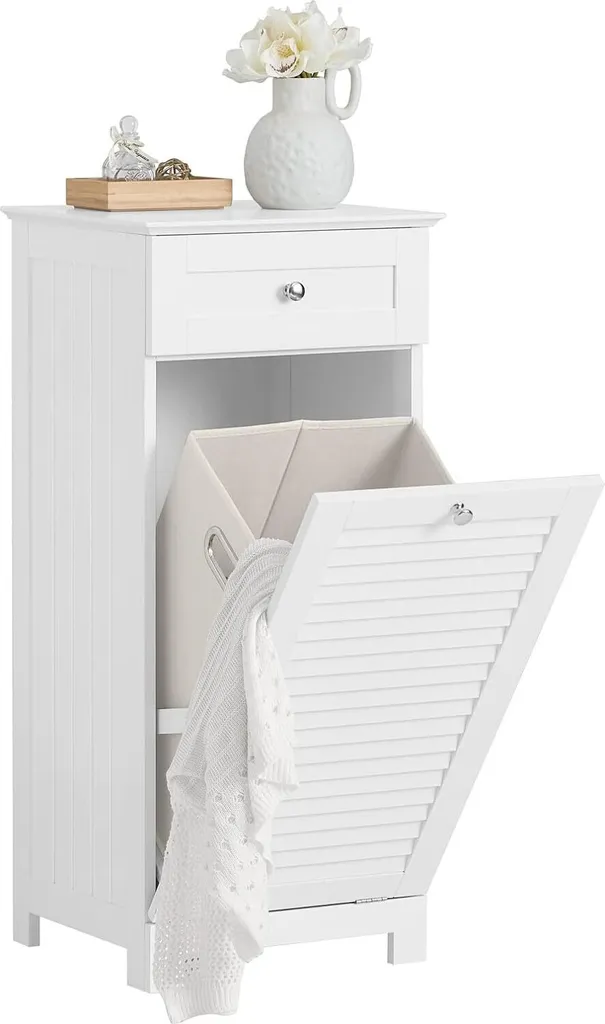 SoBuy BZR02 Meuble de Salle de Bain Étroit en Bois Blanc avec Tiroirs
