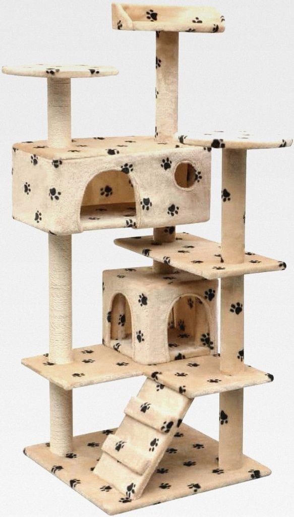 Katzen-Kratzbaum 125 cm Pfoten-Aufdruck Beige Katzenmöbel für kleine und große Katzen