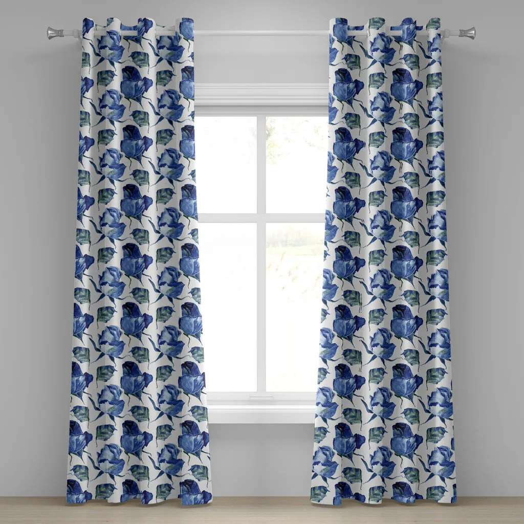 Rideau pour salon et chambre motif floral bleu violet 280 x 245 cm