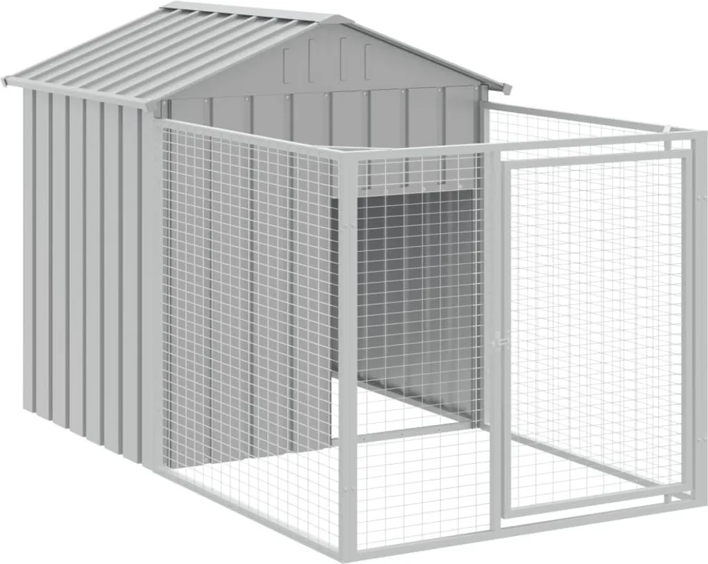 Niche pour chien avec enclos gris clair 117x201x123 cm acier galvanisé