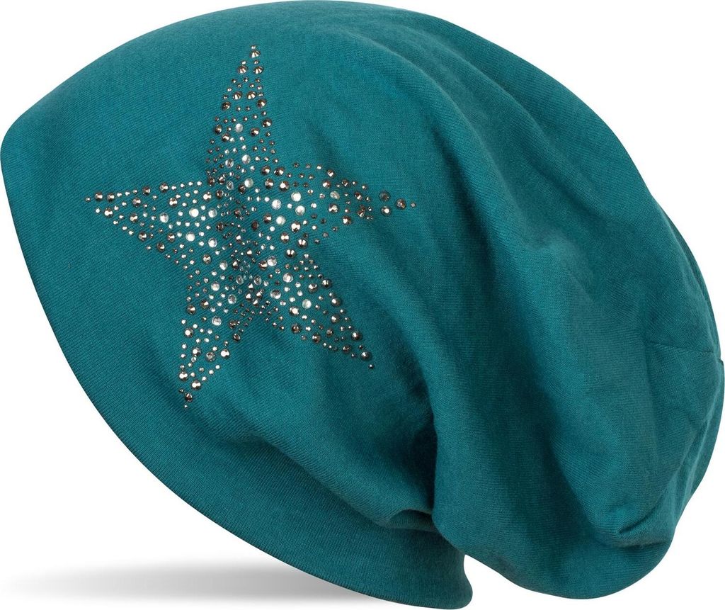 styleBREAKER Damen Slouch Beanie Mütze mit Strass Stern | Glitzer Longbeanie aus weicher Viskose | One Size für Erwachsene