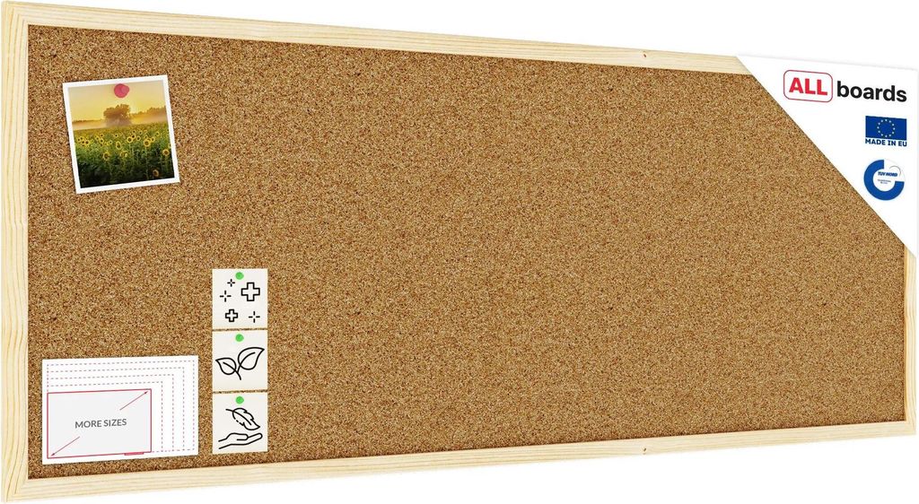 Bacheca in sughero 100x40 cm cornice in legno NATURALE Immagine del prodotto 