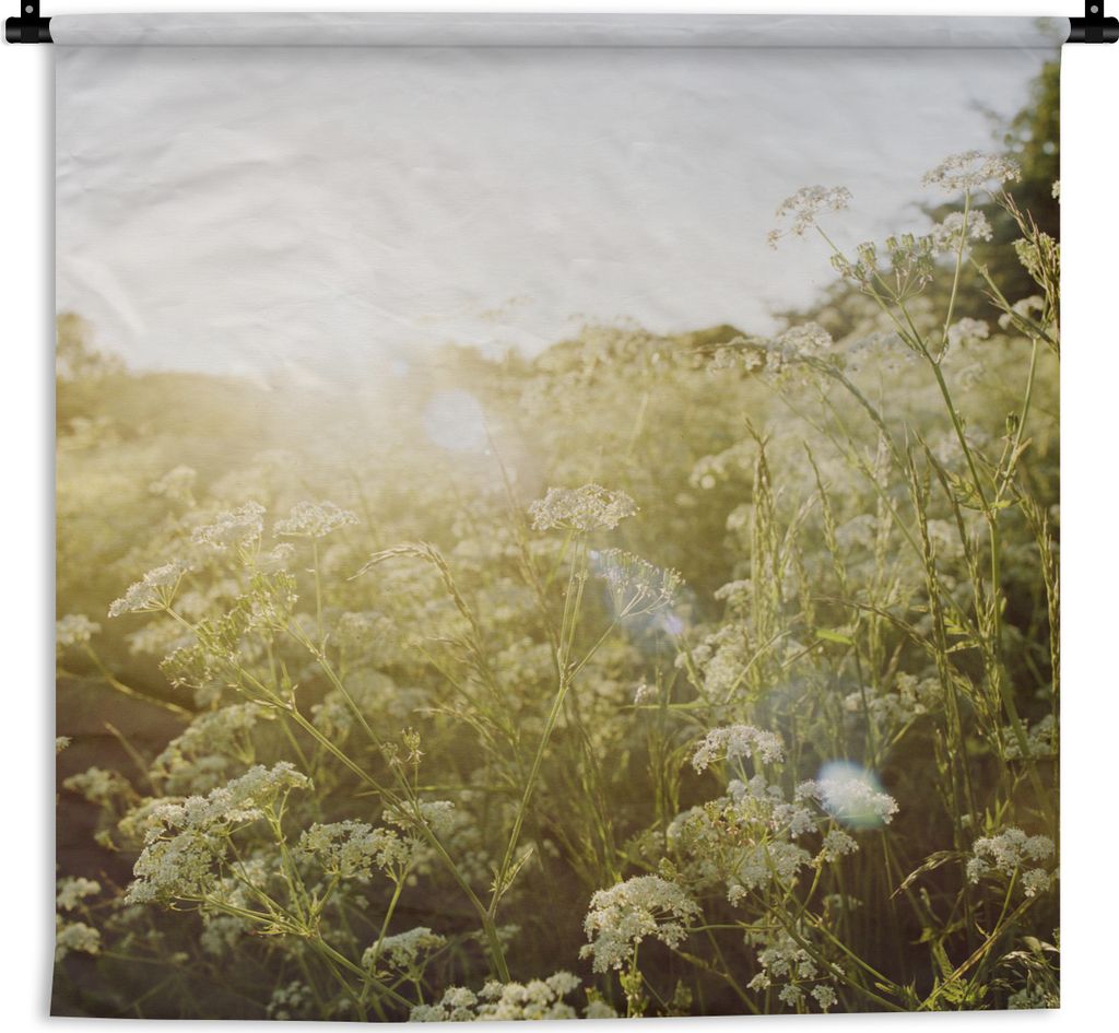 MuchoWow Wandteppich Wandbehang Blumen - Weiß - Frühling 120x120 cm Tapisserie Dekoration Wandtuch - Modern - Baumwollgewebe