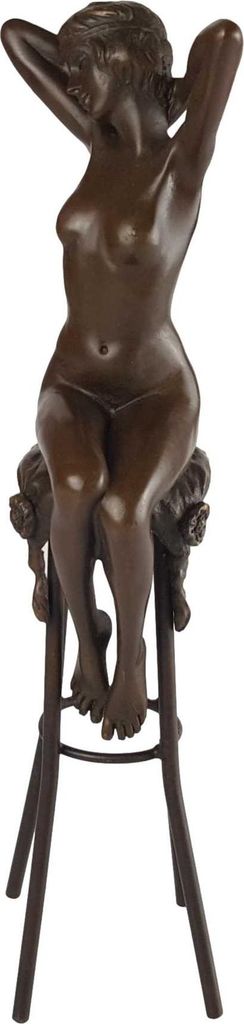 Bronzeskulptur Bronzefigur Namens Erwachen Erotik Frau Auf Barhocker