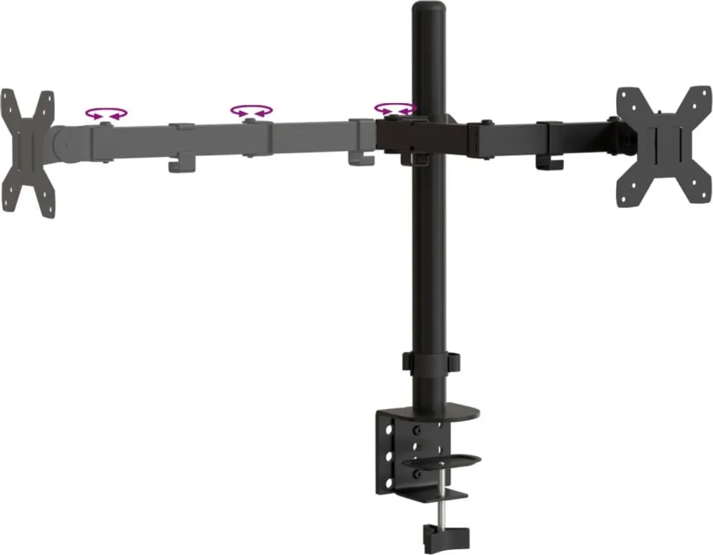 vidaXL Support de table pour 2 écrans Noir en Acier VESA 75/100 mm - 9