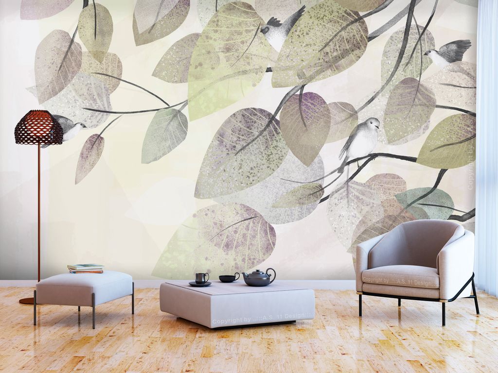 Vlies Fototapete Vogel am Ast 400x280 cm Tapeten Wandtapete XXL Baum Ast Blätter Natur b-A-0908-a-c