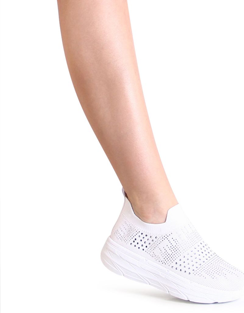 topschuhe24 2722 Damen Plateau Glitzer Sneaker Keil Light Slipper, Farbe:Weiß, Größe:40 EU