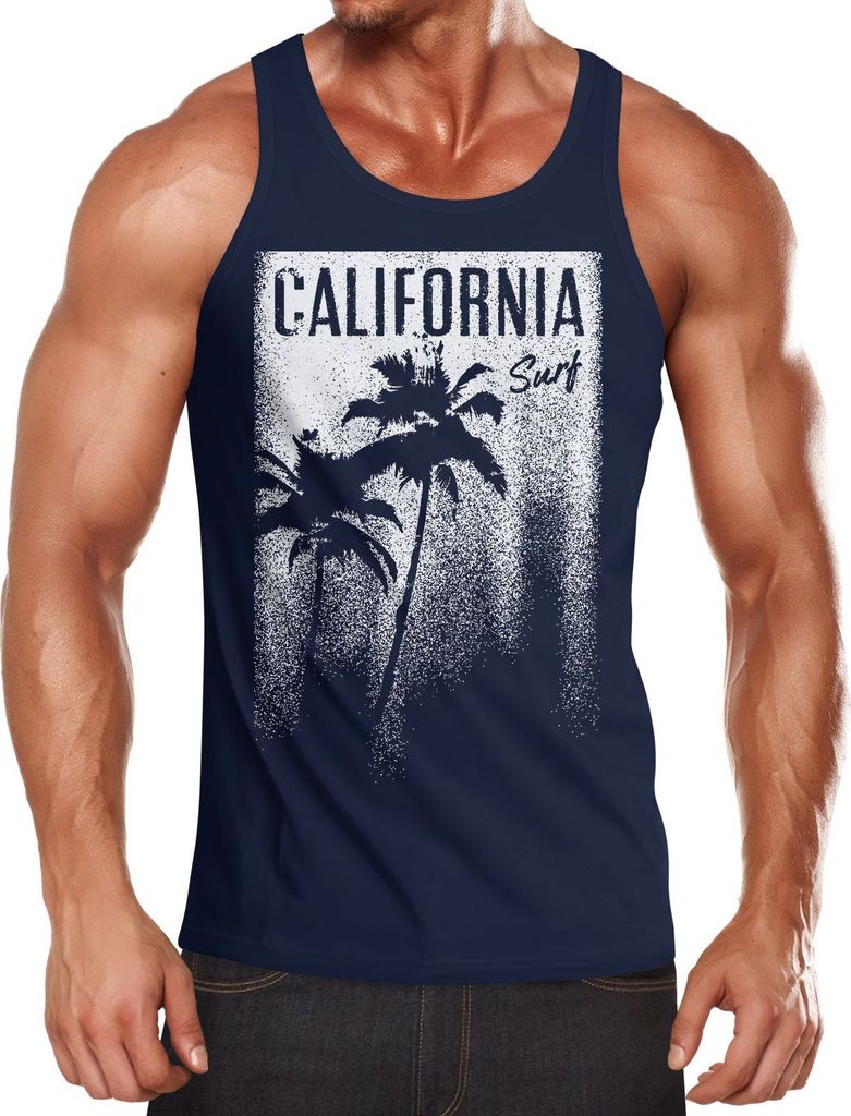 Cooles Herren Tank-Top California Surf Palmen Neverless navy XL
