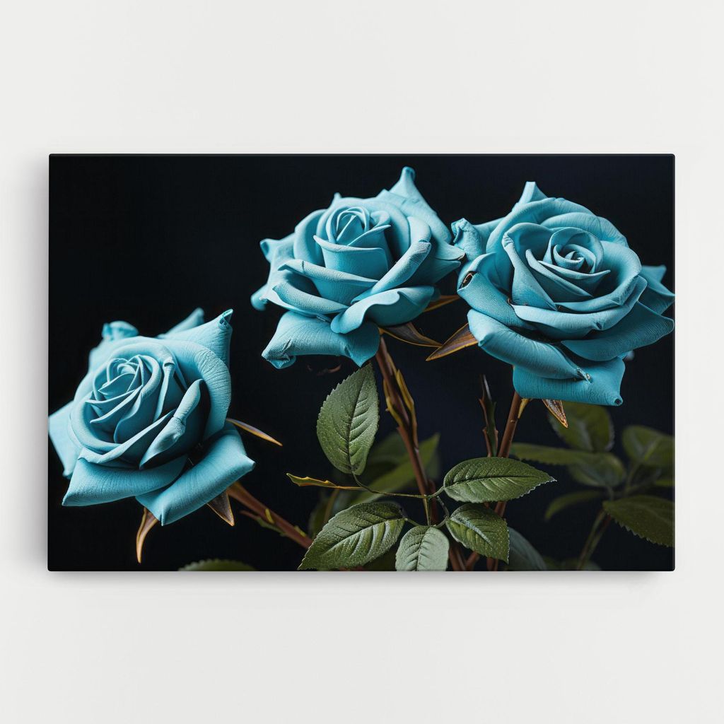 ARTHUB Leinwandbild 50x70 cm, Blue Roses | Wohnzimmerdekoration, Hängende Bilder, Wanddekoration, Heimdekoration, Blumen, Rosen