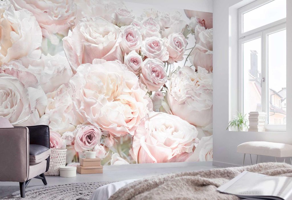 Komar Fototapete - Spring Roses - Größe: 368 x 254 cm (Breite x Höhe), Schlafzimmer, Wohnzimmer, Tapete