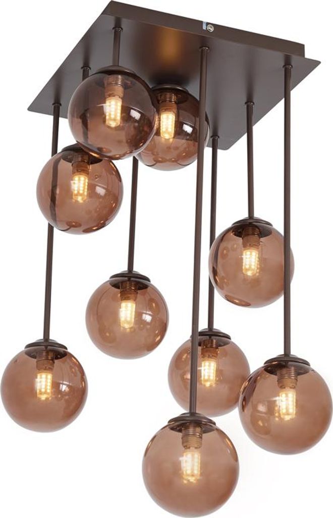QAZQA - Design Design-Deckenleuchte I Deckenlampe I Lampe I Leuchte Bronze mit bronzefarbenem Glas, 9-flammig - Athen I Wohnzimmer I Schlafzimmer -...