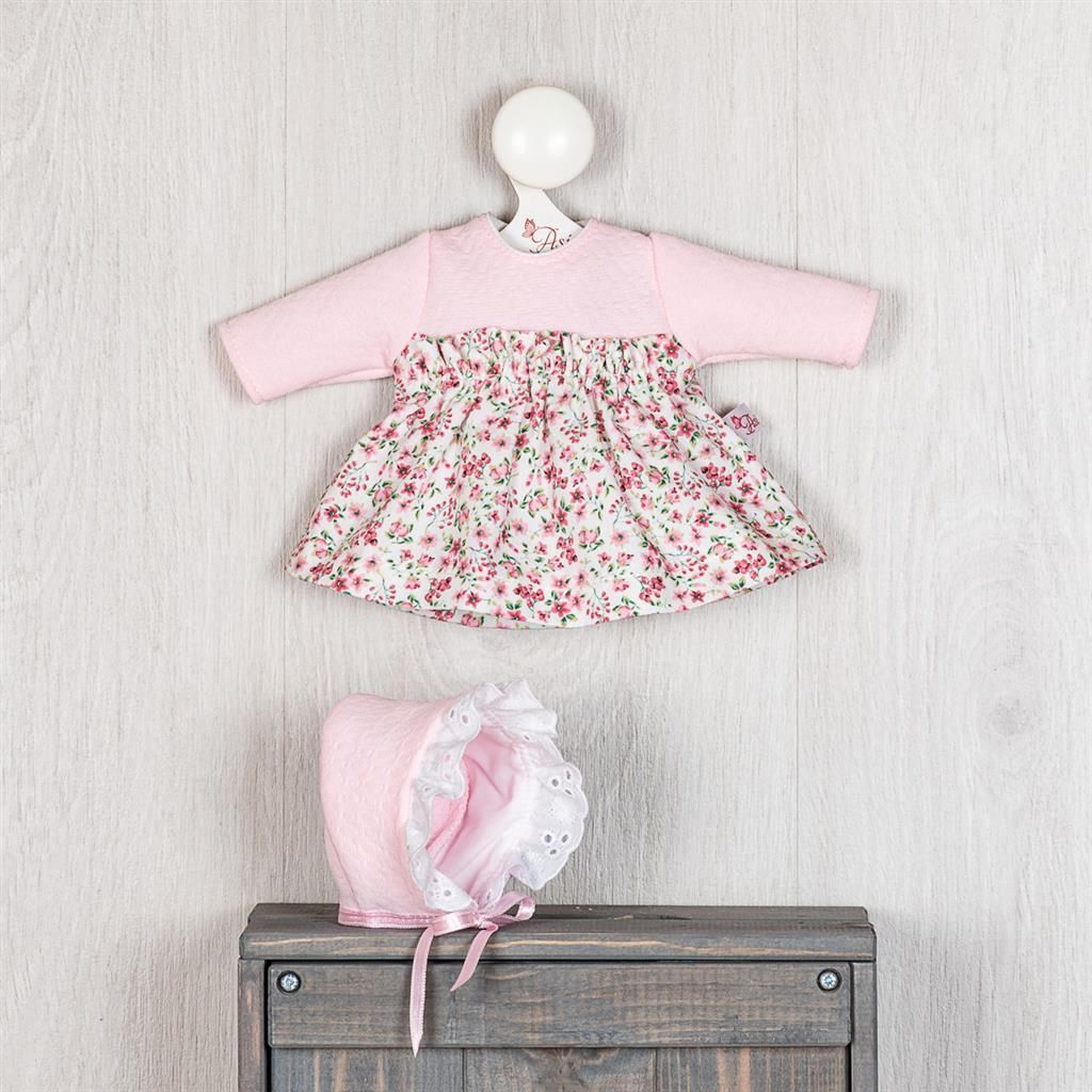 Asi Puppenkleidung - Blumenkleid und Haube - rosa - Puppenzubehör