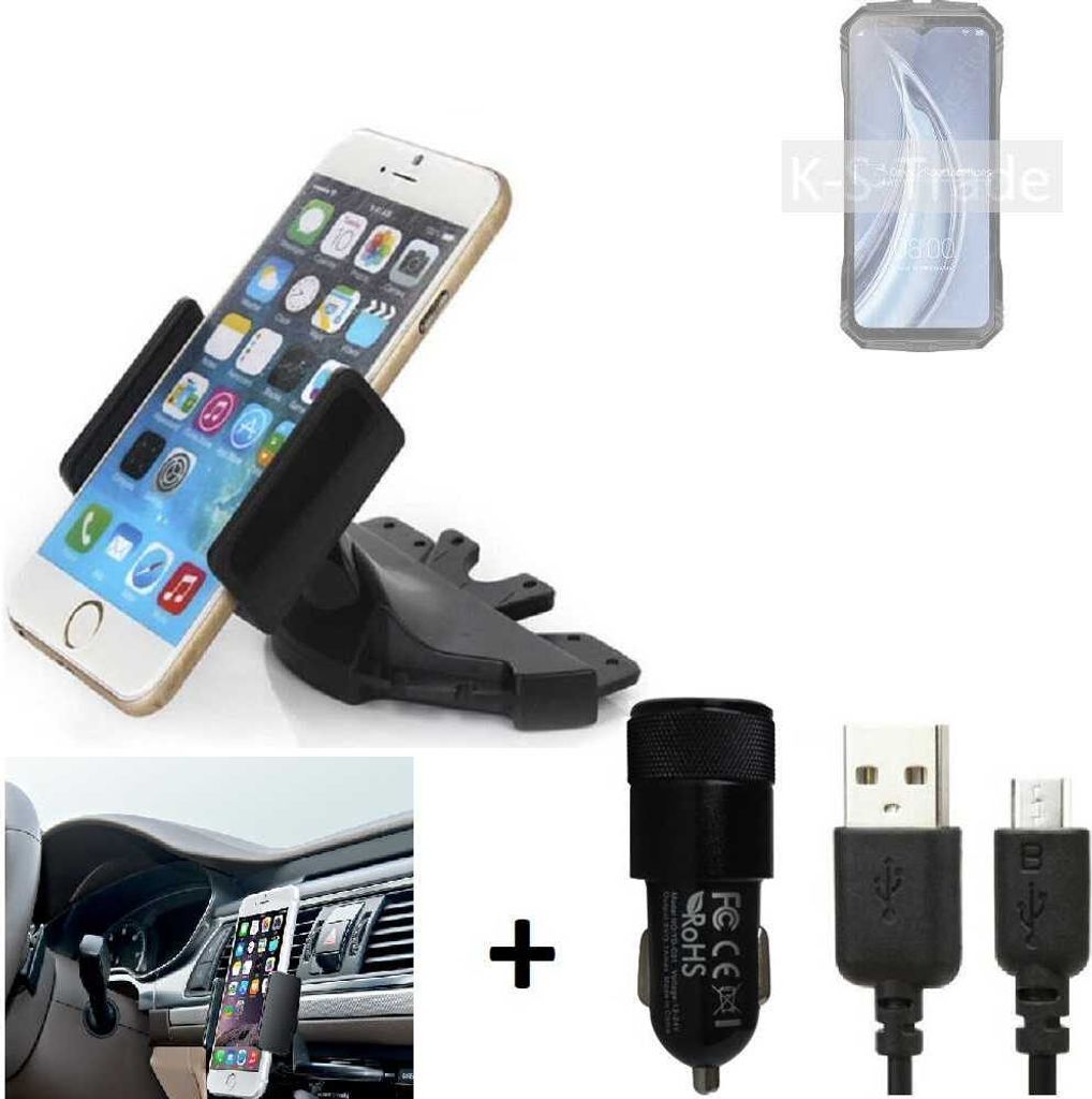 TOP SET K-S-Trade Autohalterung kompatibel mit Doogee S100 CD Schlitz Halterung KFZ-Halter Radio Handy Halterung 360° drehbar DVD-Schacht inkl. Micro