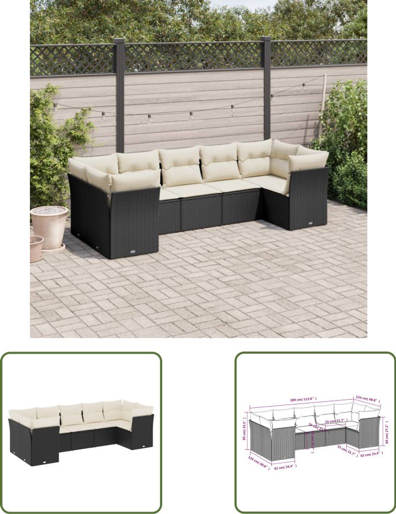 The Living Store 7-tlg. Garten-Sofagarnitur mit Kissen Schwarz Poly Rattan