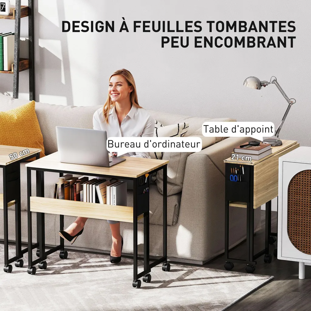 Bureau compact pliable sur roues pour libérer l'espace en un geste - 3