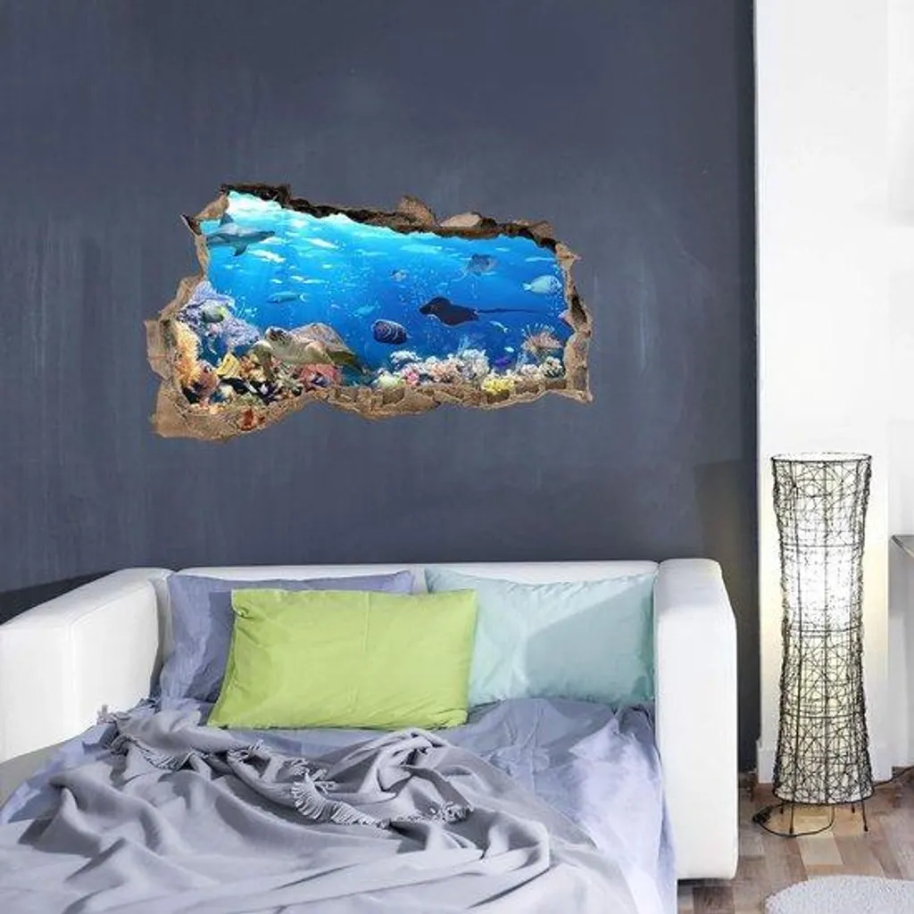 Sticker mural 3D ajouré WL42 Poissons, H 60 x L 100 cm pour salon