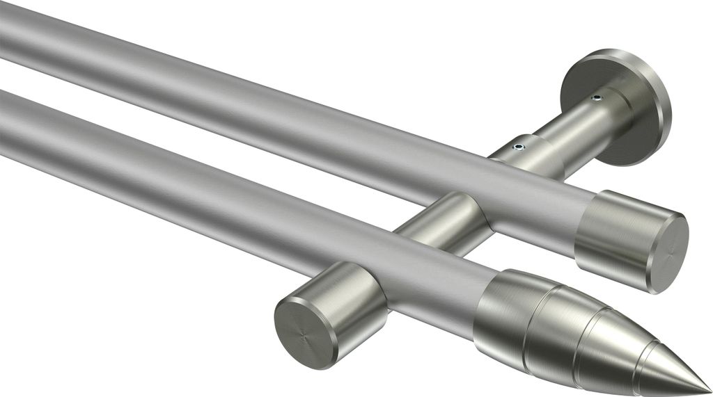 Interdeco Gardinenstange / Vorhangstange Silbergrau / Edelstahl-Optik, Typ Prestige Samanto (Rillenpatrone) ohne Ringe, 20 mm Ø 2-läufig, 240 cm