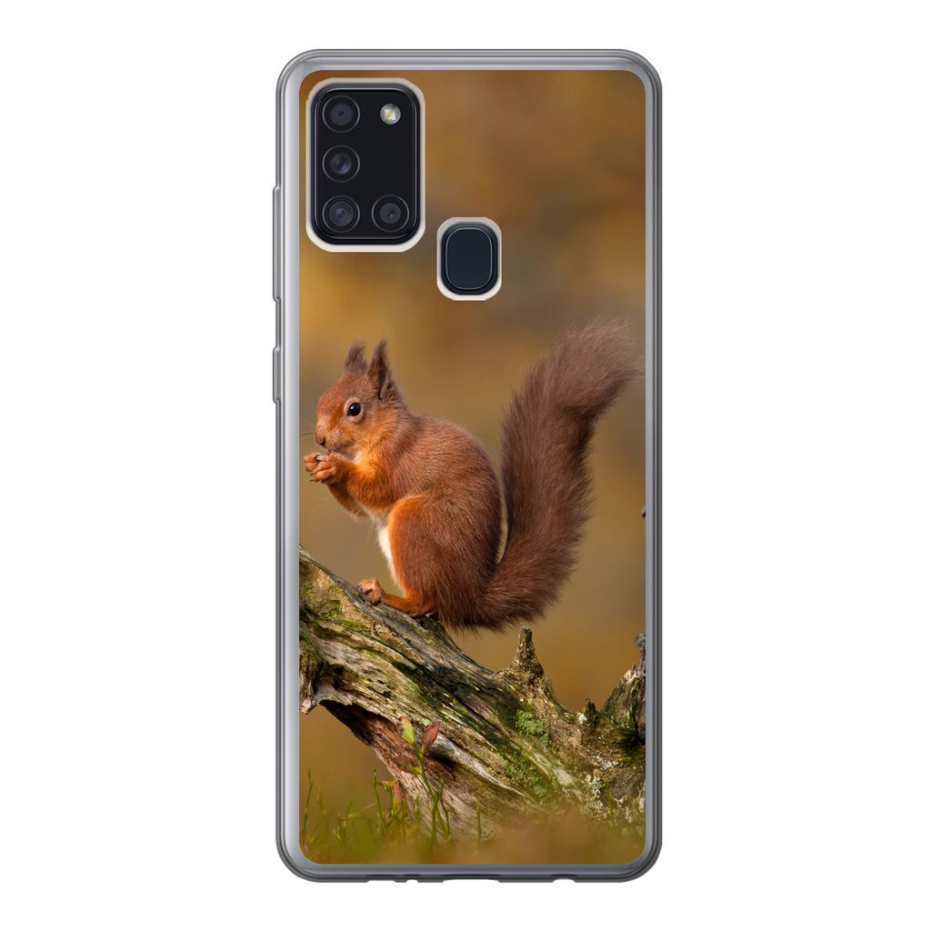 MuchoWow Handyhülle Schutzhülle Hülle für Samsung Galaxy A21s Eichhörnchen - Baumstamm - Wald Silikon Softcase Handy Hülle - Hartschale