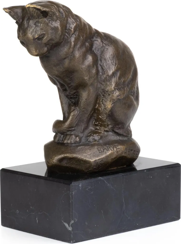 Chat en bronze 12cm sur socle marbre avec protection en feutre
