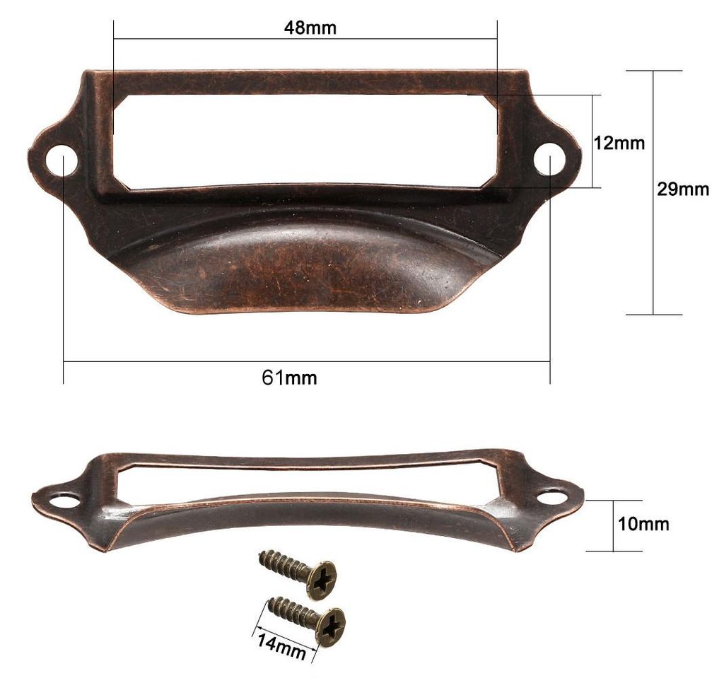 Label Holder Pull Griffe, Vintage Carbon Steel Label Frame Schublade Kn?pfe fš¹r Schrank Schrank, Kupfer-Ton 69x29mm Packung von 10 W-Schrauben?