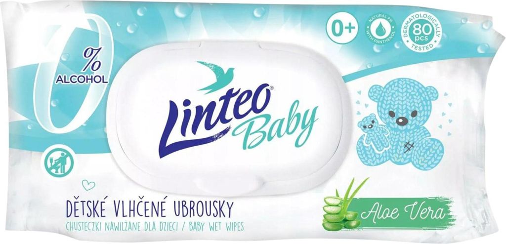 A package of baby wet wipes with aloe vera.