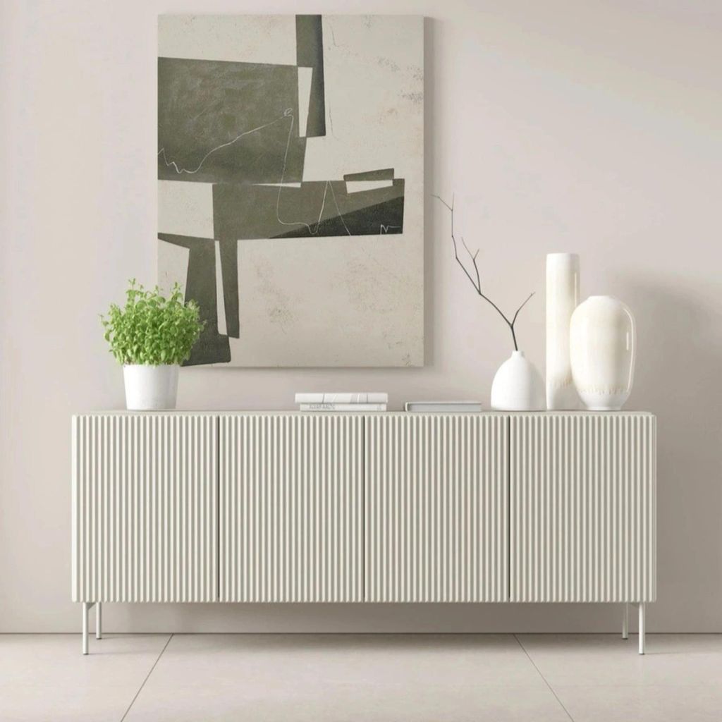 Sideboard MUTI 195 cm kaschmir riffeloptik push-to-open Produktbild 