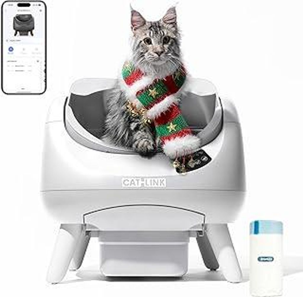 CATLINK Selbstreinigende Katzentoilette, Katzenklo XXL mit offenem Top-Design, 5 GHz WLAN, 12L Großvolumen, Für alle Streuarten, Ideal für Mehrk...