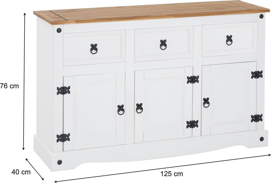 Sideboard CAMPO im Mexiko Stil Kommode Kiefer massiv weiß  Produktbild 6