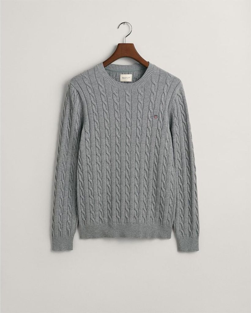 Gant Pull-over col rond gris uni 100% coton tricoté Image du produit 