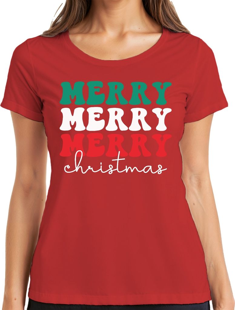 Merry Merry Merry Christmas - Weihnachten Weihnachtsgeschenk Christmas Damen T-Shirt, Rot, L