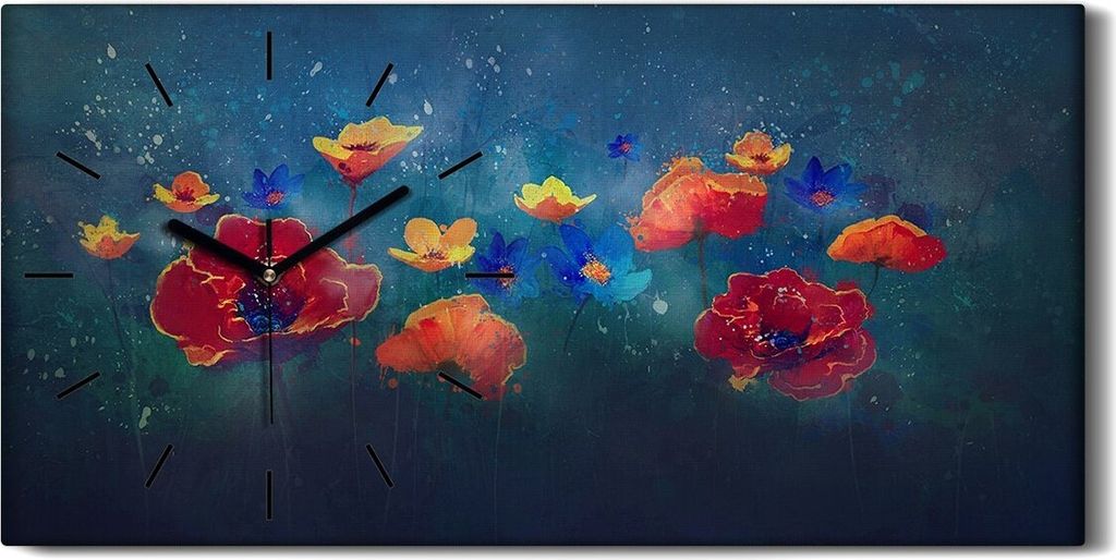 Wohnzimmer-Bild Leinwand Uhr Geräuschlos Kunstdruck 60x30 farbenfrohes Blumen - schwarze Hände