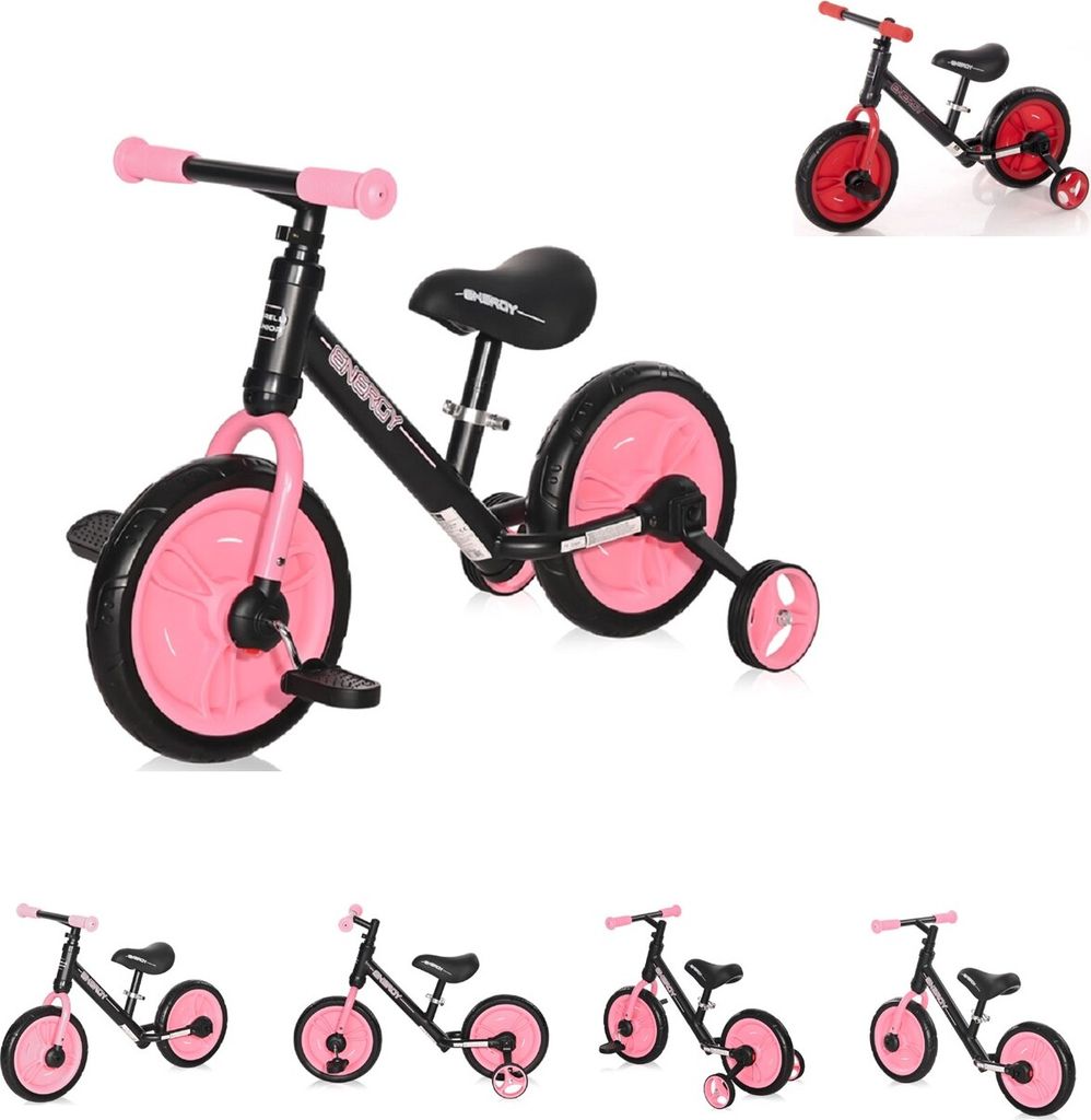 Lorelli Laufrad, Dreirad Energy 2 in 1 Sitz höhenverstellbar 11 Zoll EVA-Räder pink