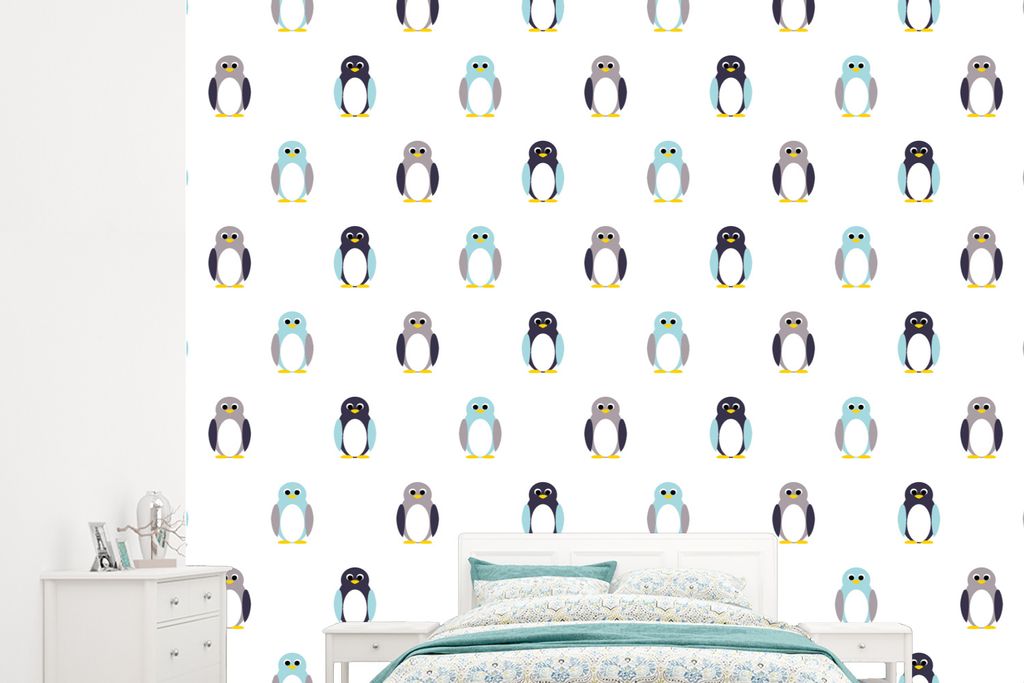 MuchoWow Fototapete für Wohnzimmer oder Schlafzimmer Wandtapete Vinyl Motivtapete Gestaltung - Tiere - Pinguin - 265x240 cm - Zimmer für Kinder