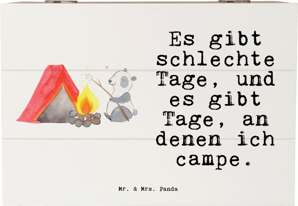 Mr. & Mrs. Panda Box Panda Campen 22 x 15 cm - Weiß - Geschenk, Campingplatz, Zelten, Kiste mit Deckel, Schatzkiste, Camping, gehen, fotobox, gesc...