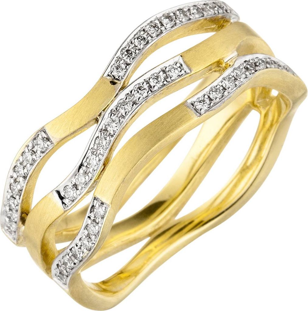 Gr. 56 Damen Ring breit 585 Gold Gelbgold matt 42 Diamanten Produktbild 