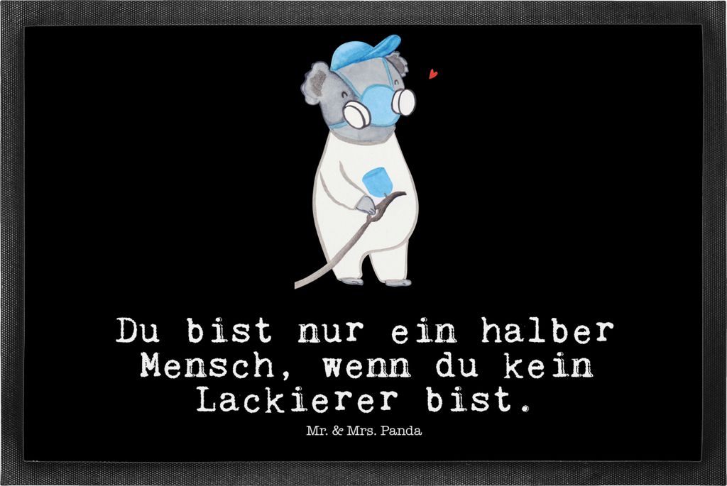 Mr. & Mrs. Panda fußmatte Lackierer Herz 50 x 75 cm - Schwarz - Geschenk, Türmatte, Spruch, Lustig, Schmutzfangmatte, Gummi-Fußmatte, Witzig, Au...
