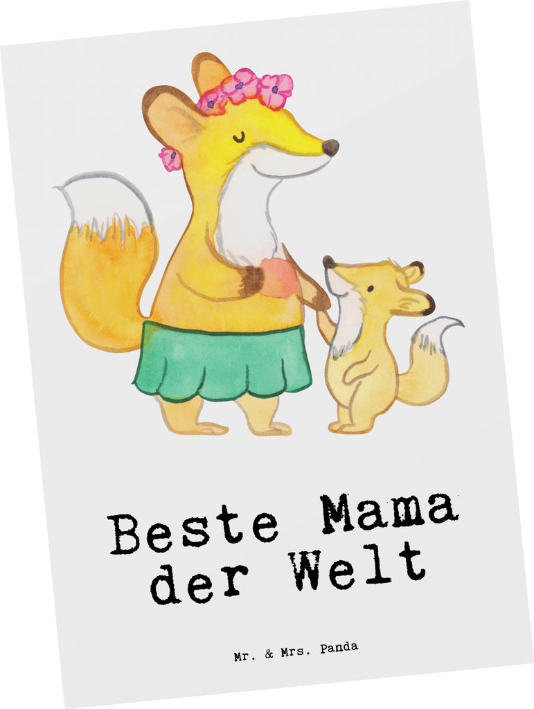 Mr. & Mrs. Panda Postkarte Fuchs Beste Mama der Welt - Weiß - Geschenk, Geschenkidee, Muttertag, spruchkarte, Mutter, Postkarten, Ma, Danke, Gruß...