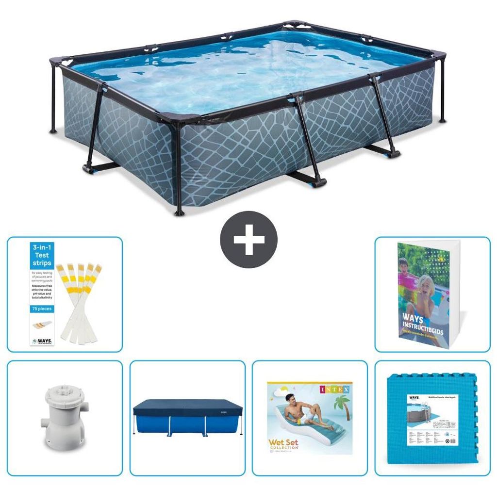 Exit Pool Rechteckig - Steinoptik - 300x200x65 cm - 7-teilig S303