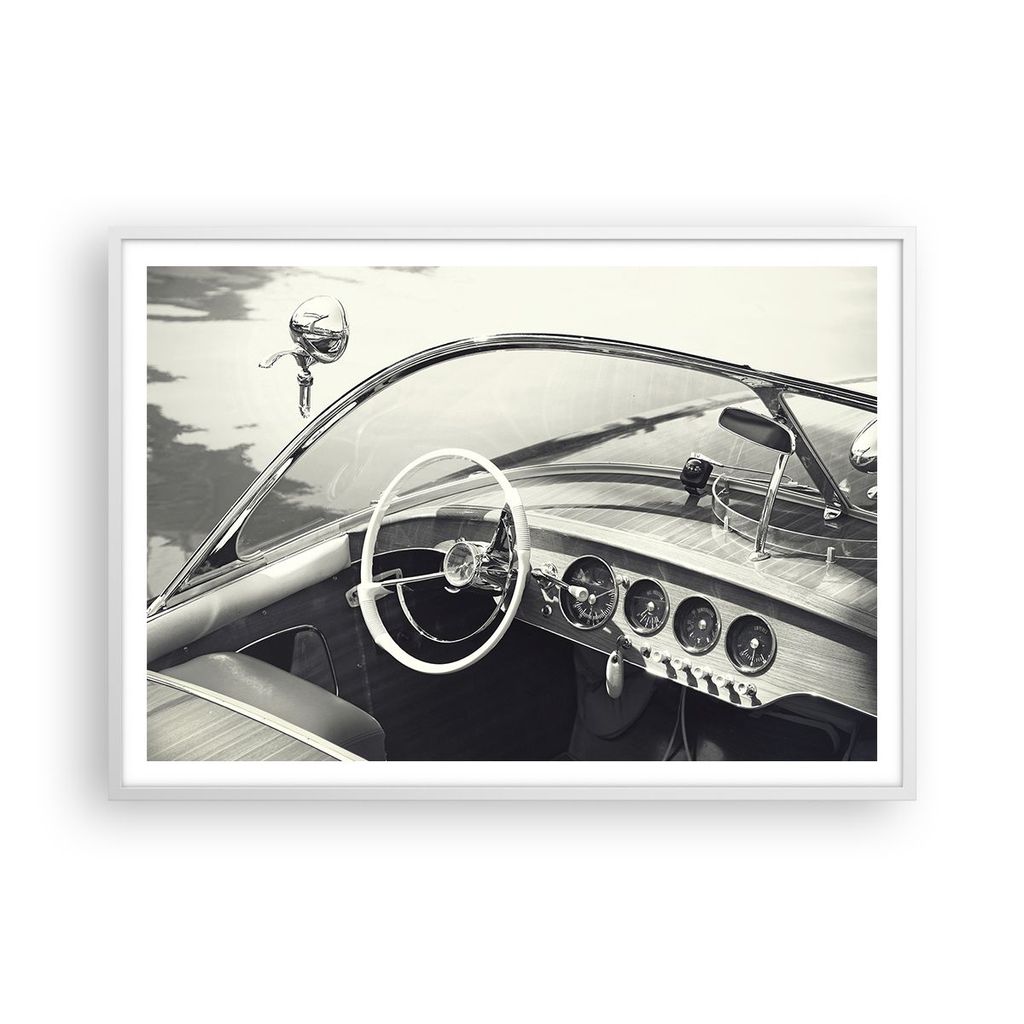Gerahmtes Poster - Weißer Rahmen - Luxus Boot Schwarz und Weiß - 100x70 cm - Wand Bild - Wanddeko - Wandbilder - Wandposter - Bilderrahmen - Bild...