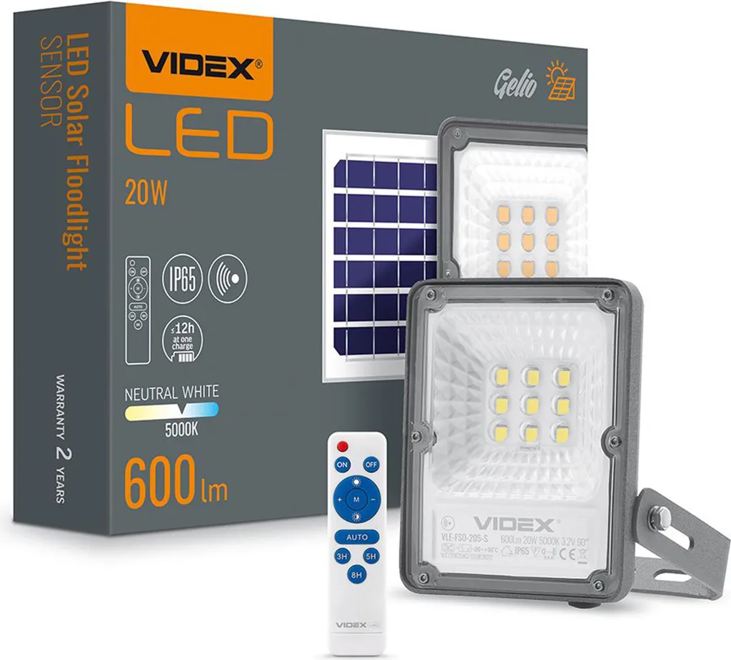 Éclairage solaire de sécurité pour garage et entrée VIDEX GELIO 20W