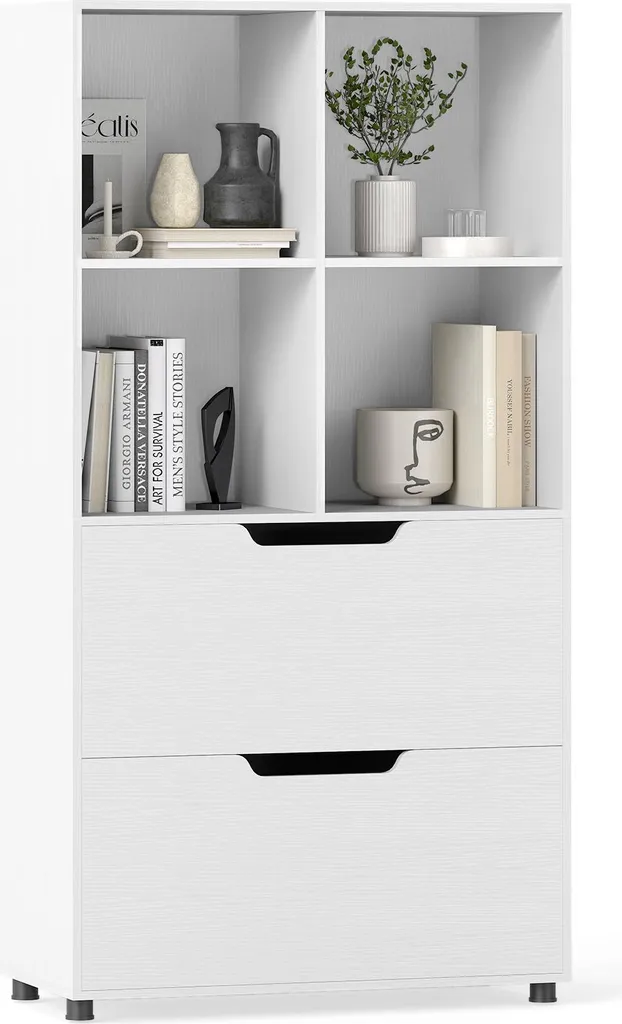 Étagère cube en bois blanc 130cm avec 2 tiroirs de rangement salon