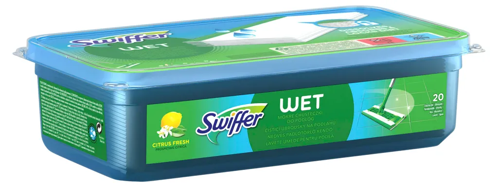 Lingettes Humides Swiffer Wet Citron pour Balai Nettoyant Sols, Pack de 20